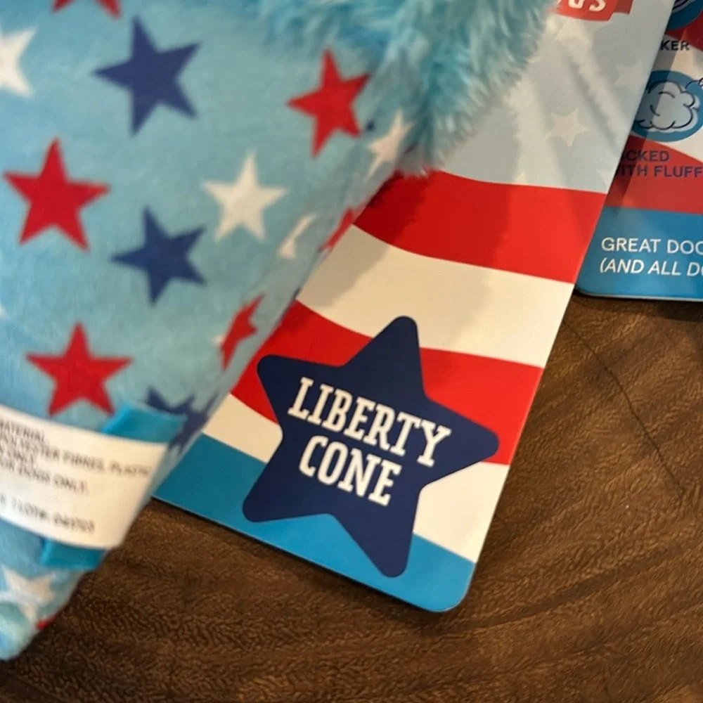 2 Bark Box Liberty Cone dog toys